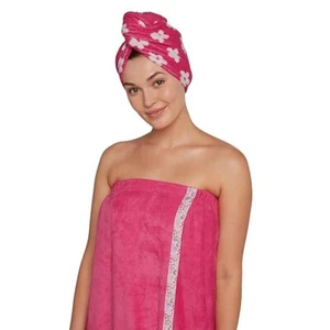 Bath Wrap & Turbie Twist Combo Set Pink Flower S14298 - Picture 1 of 4