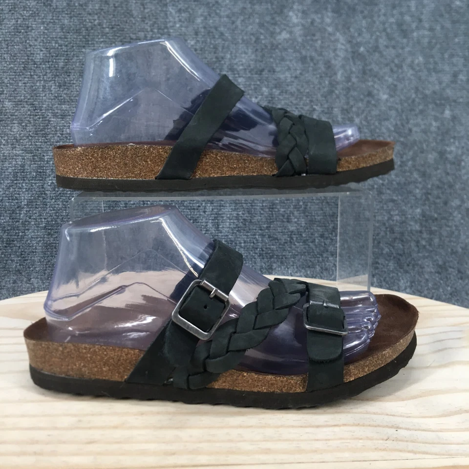 G.H Bass & Co. Sandals Womens 8 M Kiki Flip Flop Thong Black Leather Braided - Image 1 of 4