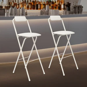 2PCS Modern Foldable Bar Chair, Tall Folding Chair, Portable Folding Stool White - Picture 1 of 17
