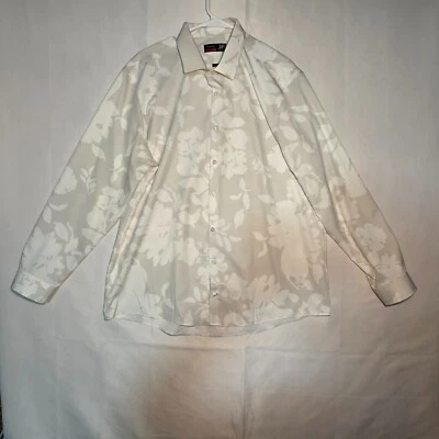 Camisa de vestir JF J. Ferrar ajustada elástica XL blanca floral manga larga Foto 1 de 4