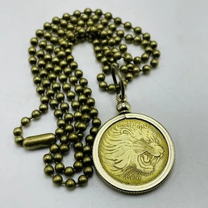 Ethiopia Old 10 Cent  African LION Brass coin Bezel Pendant necklace - Picture 1 of 5