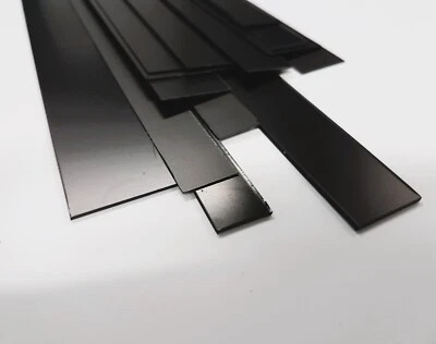 Plasticard Styrene Strips 300mm Black Matt 0.5 0.75 1mm Thick 14 to 30mm Wide - Image 1 of 4