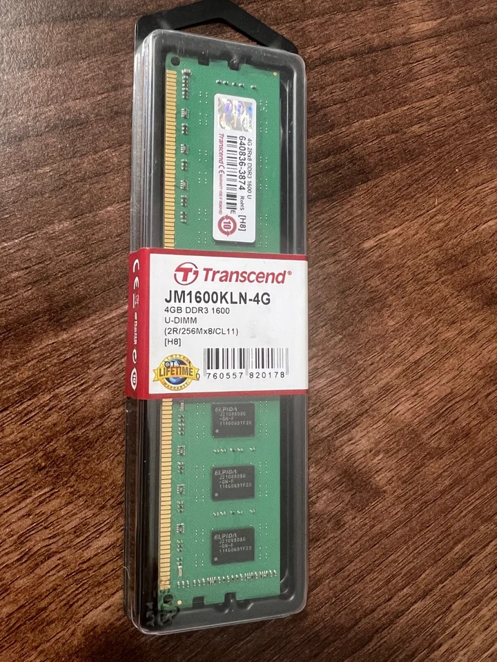 Transcend JM1600KLN-4G 2Rx8 DDR3 1600 U DIMM 4GB Memory RAM - Image 1 of 2