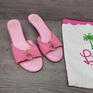 LILLY PULITZER Via Palm Beach Wooden Kitten Heel Sandals 6.5M Pink