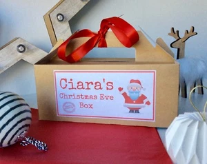 PERSONALISED CHRISTMAS EVE KRAFT BROWN SANTA BOX complete with tissue & ribbon - Picture 1 of 2
