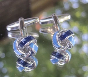 Classic Knot-Style Cufflinks in Light and Dark Blue Enamel - Picture 1 of 6