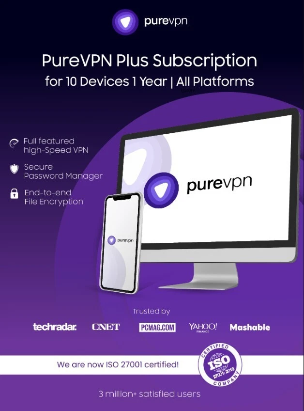 PureVPN Plus Subscription for 10 Devices 1 Year | All Platforms - Image 1 of 1