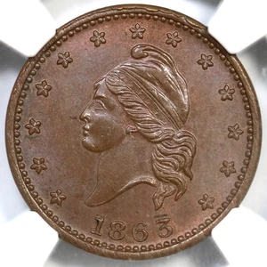 1863 F-13/297 a R-1 NGC MS 65 BN French Lib Head / ARMY & NAVY Civil War Token - Picture 1 of 3
