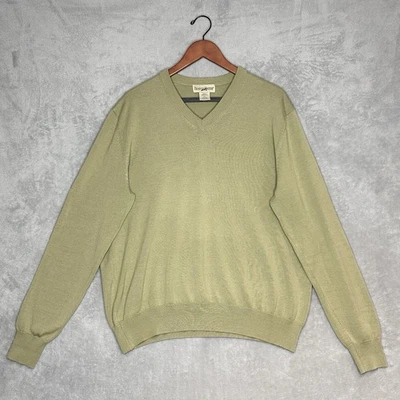 Suéter TravelSmith Seda Algodón Cuello en V Para Hombre L Oliva Clásico Preppy Academia Papá Foto 1 de 4