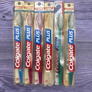 6 NOS Vintage Colgate Plus Toothbrush Diamond 1 Shaped Full Head Medium Bristles - Picture 1 of 13
