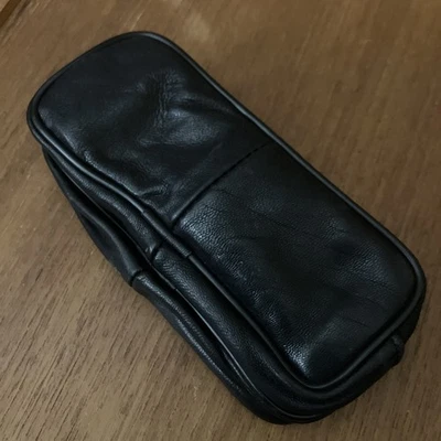 Vintage Camera Strap Black Leather Zipper 35mm Film Roll Storage Holder - Image 1 of 4