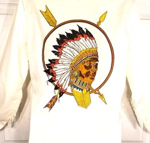 Vintage 80s Western Native Indian Top Fringe Indian Chief Blouse Womens M - Picture 1 of 6