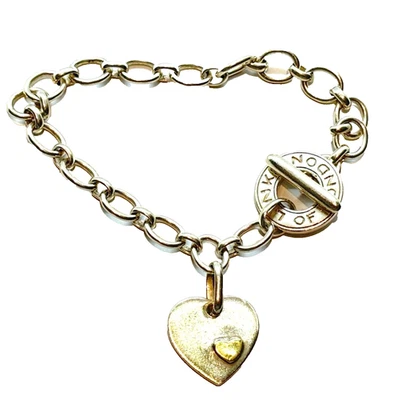 LINKS of LONDON T-Bar Sterling Silver Heart Charm Bracelet  7.5” 19.4 gr - Image 1 of 4