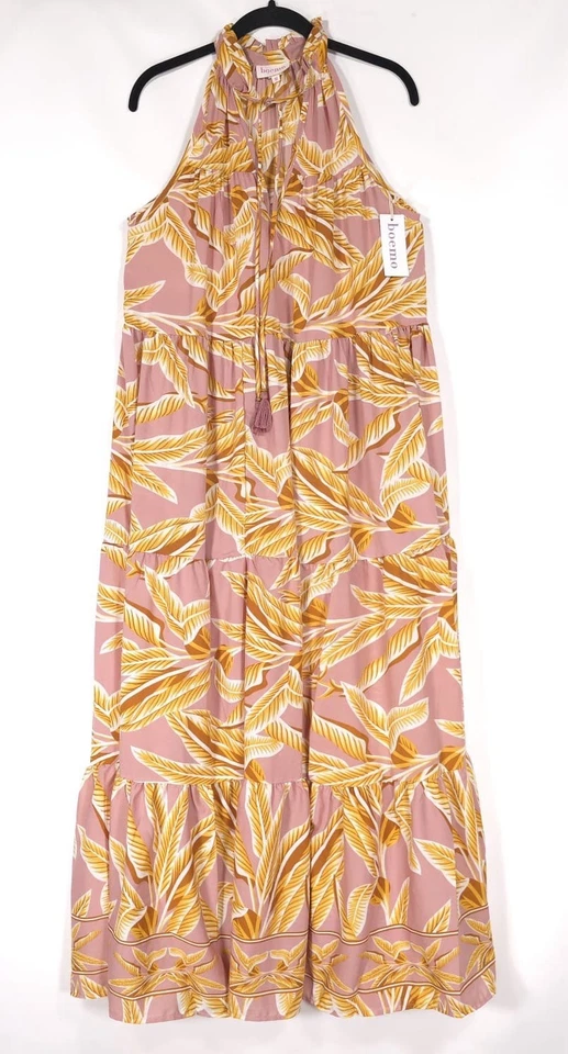 Anthropologie Boemo Maxi Dress MEDIUM Paisley Tassels Tiered Halter R4592