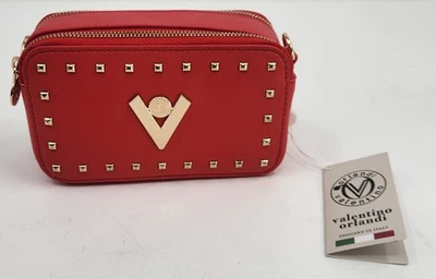 NUEVO Bolso Valentino Orlandi Rojo Tachonado V-3003 Cremalleras Doradas Diseñador Italia Foto 1 de 4