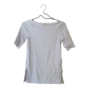 Madewell Ribbed Boatneck Tee White Blue Stripes Women’s Size XS T Shirt - Picture 1 of 10
