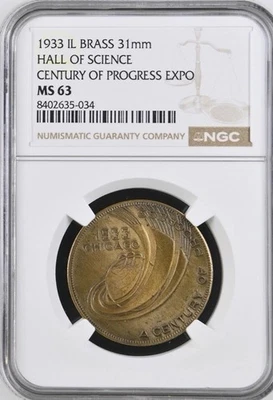 Medalla Chicago Century of Progress Expo 1933 - Salón de la Ciencia - Latón 31 mm - Top Pop Foto 1 de 2