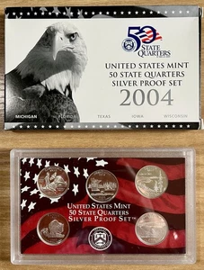 2004-S & 2005-S 50 State Quarter Silver Proof Coin Sets. 1.82 Troy Ounces! - Picture 1 of 5