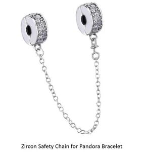 Pandora Sparkling Safety Chain Charm - S925 Sterling Silver - Picture 1 of 3