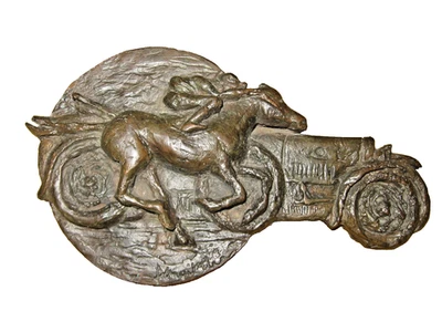 Bugatti type 43 Plaque bronze Alain MOITRIER Auto contre Cheval Rallye ancien - Photo 1/4