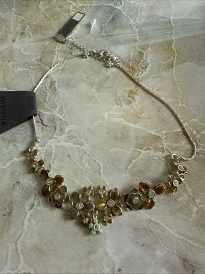 New PILGRIM DANISH DESIGN Multi Flower Enamel Rhinestone Pastel Necklace RV $65 - Image 1 of 3