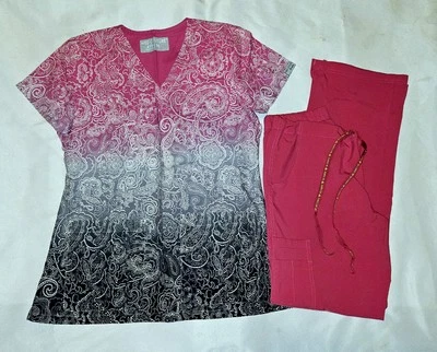 Med Couture Scrub Set Top In Pink that Fades To Black In Medium W/ Pink Pants Sm - Image 1 of 2