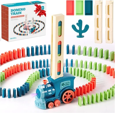 200 PCS Domino Train Toys Set, Automatic Dominos Building and Stacking Creati...
