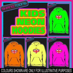 QUEENS DIAMOND JUBILEE UNION JACK CROWN NEON  ELECTRIC KIDS CHILDS HOODIE HOODY - Picture 1 of 1