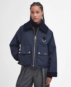 New BARBOUR Navy Nora Casual Jacket Size UK 16 EU 42 USA 12 XL Net A Porter Spey - Picture 1 of 3