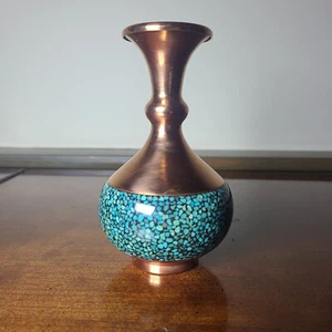Persian Copper Vase with Real Turquoise Inlay – Firoozeh Koobi Handmade - Picture 1 of 4