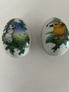 Franklin Porcelana Pascua 1981 Y 1982 Huevos Decorativos Baratija Caja Conejito-Pollito - Imagen 1 de 7