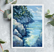 Skopelos Landscape Art Print, Giclée Print Of Sea Oil Painting, Mamma Mia Art A6