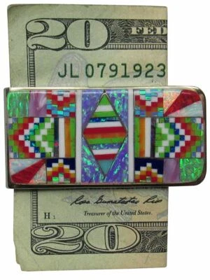 Money Clip, Native American Zuni Multi Stone Inlay, #10 - Image 1 of 4