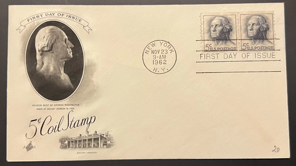 5¢ COIL STAMP #1213 NOV 23 1962 NEW YORK NY FIRST DAY COVER (FDC) BX4 - Image 1 of 1