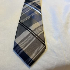 Michael Kors Silk Blend Tie Blue Tan Gray Plaid Men Necktie 54" - Picture 1 of 5
