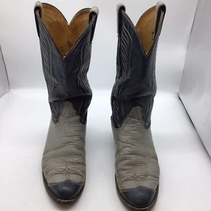 Tony Lama Cowboy Boots Men's 10 B Style 8056 Leather Gray and Blue Western - Picture 1 of 10