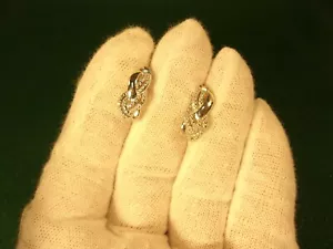 PRETTY PAIR OF N/M CONDITION STERLING SILVER & 4 DIAMOND SHORT 'C' HOOK EARRINGS - Picture 1 of 12