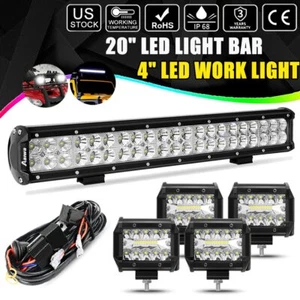 20INCH 200W LED Light Bar + 4pcs 4'' 36W Work Pods Light Combo Beam Offroad+Wire - Picture 1 of 15