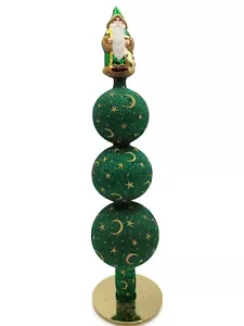Patricia Breen Woodland Santa Finial Green Gold 3-Ball Christmas Tree Finial Top - Picture 1 of 7