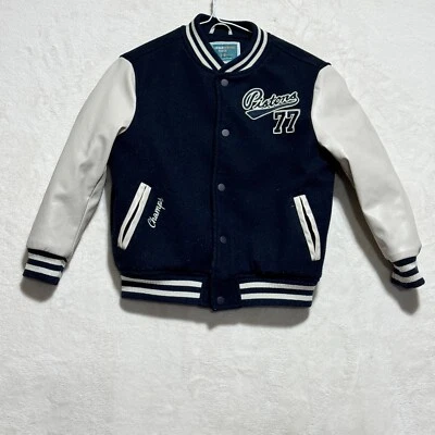 Urban Heritage Varsity Jacket Navy and White Champs Pistons 77 Youth Small 7-8 - Image 1 of 4