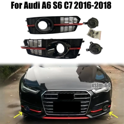 Cubierta de rejilla de luz antiniebla del parachoques delantero + tapa ACC para Audi A6 S6 C7 2016-2018 Red Line Foto 1 de 4