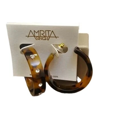 Pendientes de aro Amrita Singh para mujer de resina marrón cristal austriaco nuevos con etiquetas Foto 1 de 4