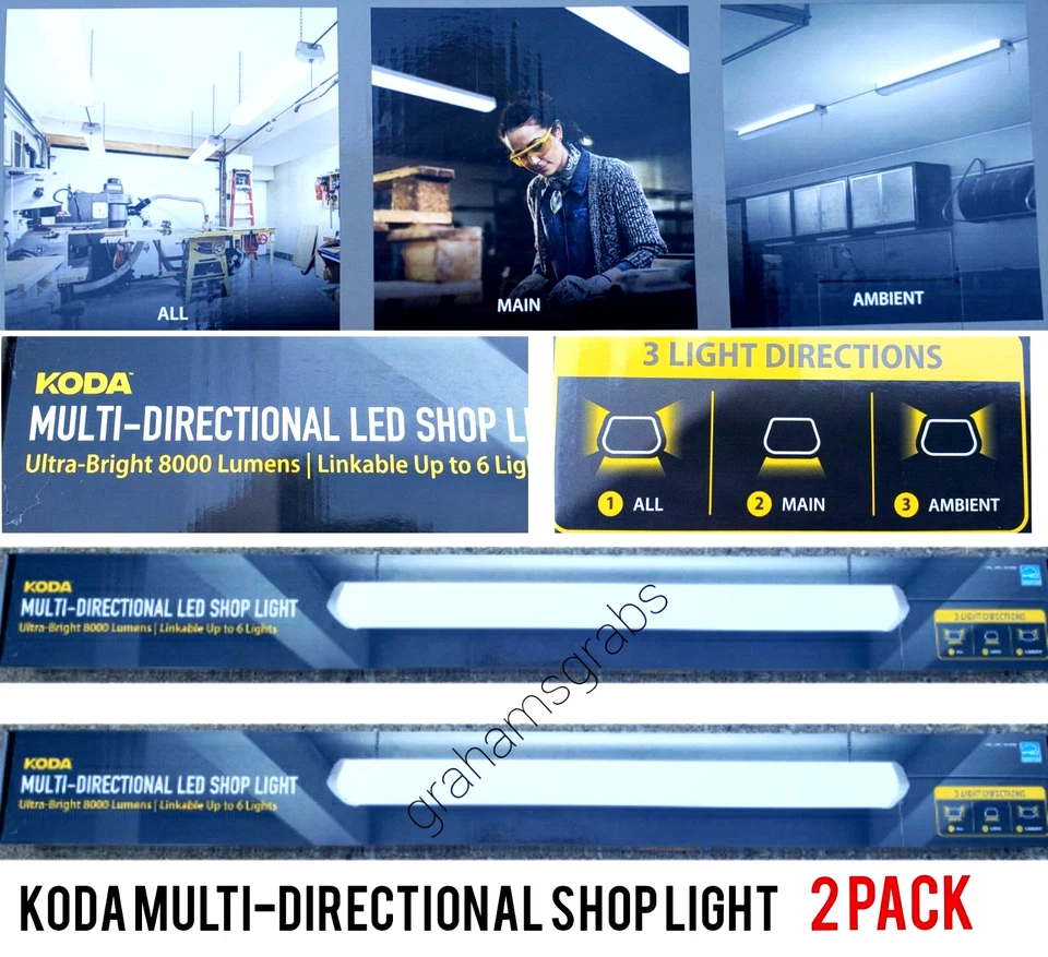 2-PACK KODA MULTI-DIRECTIONAL LINKABLE LED SHOP LIGHT 46" w/ Chain 8000 LUMENS