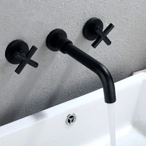 Grifo mezclador lavabo lavabo lavabo baño montaje en pared negro EE. UU. - Imagen 1 de 9