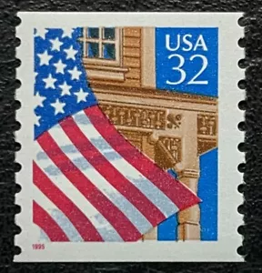 1995 Scott #2913I, 32¢, FLAG OVER PORCH - Coil Single Red "1995" Low Gloss - MNH - Picture 1 of 1