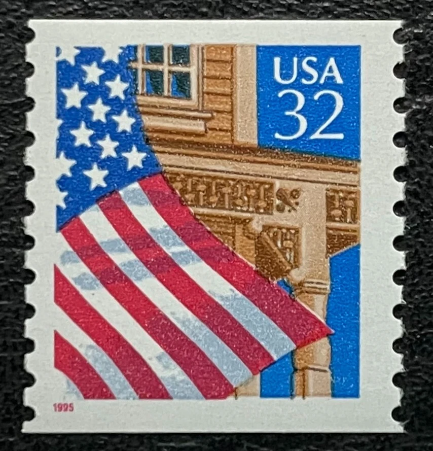 1995 Scott #2913I, 32¢, FLAG OVER PORCH - Coil Single Red "1995" Low Gloss - MNH - Image 1 of 1