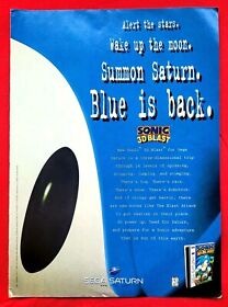 RARE! 1996 SONIC 3D BLAST Sega Saturn Video Game = Promo PRINT AD 