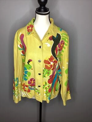 Chaqueta Goode Impressions Talla Mediana Seda Pintada a Mano ÚNICA Pájaro Arte Tropical Foto 1 de 4