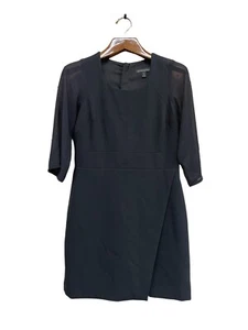 Banana Republic Black Dress Crepe Wrap Sheer Sleeves Knee Length Women’s Sz 12P - Picture 1 of 4