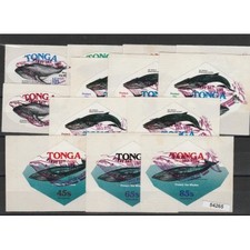 TONGA 1977 FAUNA BALENE SOPRASTAMPATA 13 VAL MNH MF54265